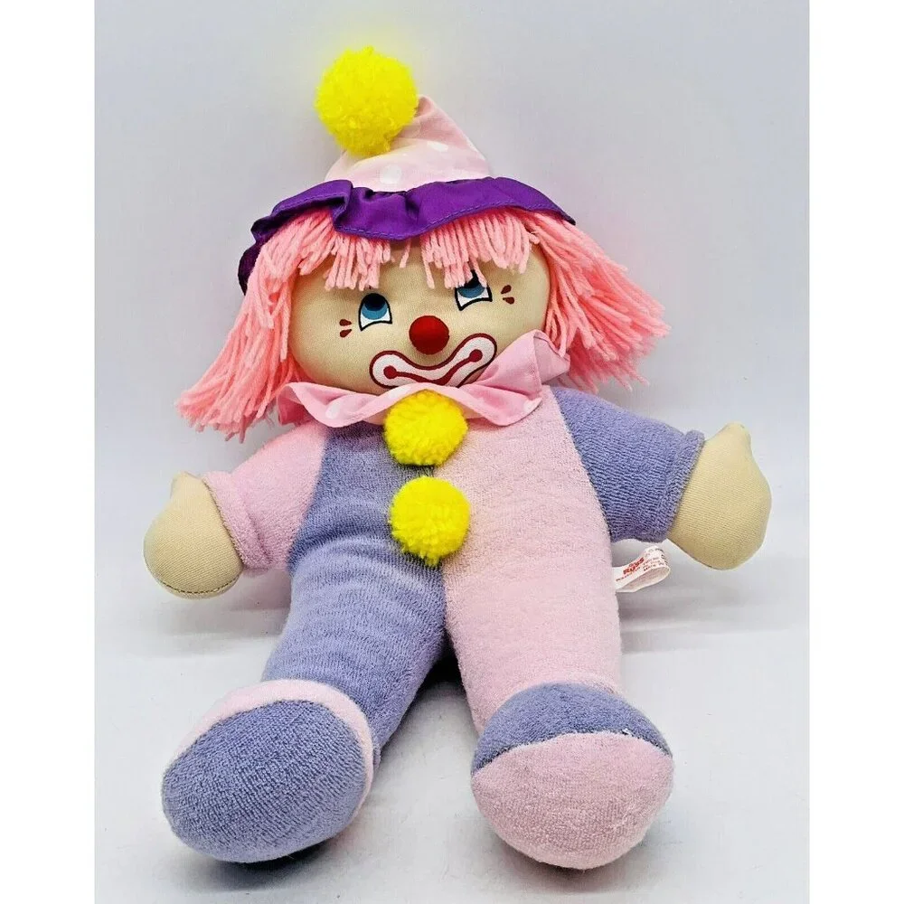 Russ Clown Plush Pink Purple Terry Cloth Stuffed Toy Pastel 12 inch Soft Lullaby
